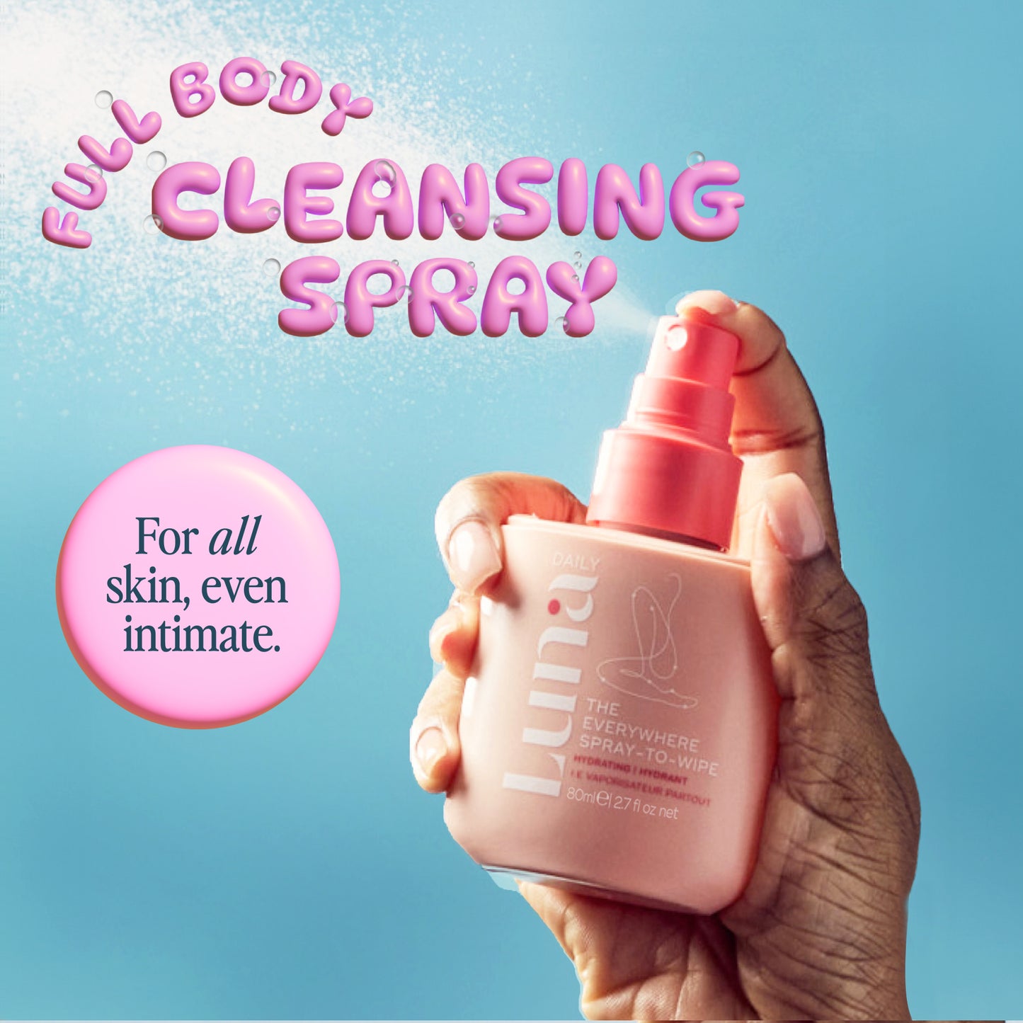 The Hydrating Everywhere Spray-To-Wipe - pH-balancing Body Cleansing Spray With Prebiotics + Omegas 3 & 6 for Dry Skin